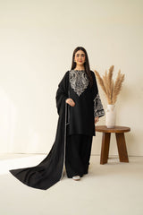 Tiraz Stitched 3 Piece Winter Suit-Siah