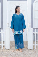 Premier Essence By Neesh Stitched Co Ords Summer Suit-Seastitch - 2 Piece