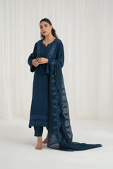 Charaghan By Qariney Stitched 3 Piece Winter Vol-02 Collection'2024-Zinc Blue