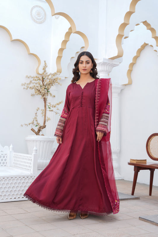 Threads & Weaves Stitched 3 Piece Pret Emb Viscose Collection-09