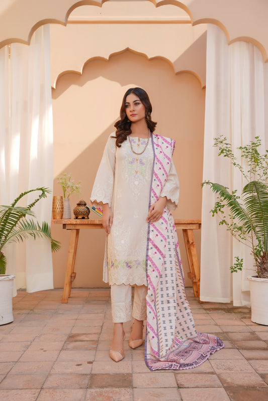 Threads & Weaves Stitched 3 PC - Embroidered Karandi Pret-01