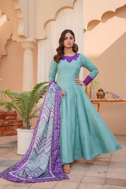 Threads & Weaves Stitched 3 PC - Embroidered Karandi Pret-04