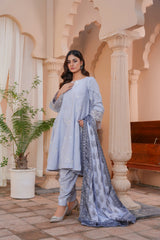 Threads & Weaves Stitched 3 PC - Embroidered Karandi Pret-03