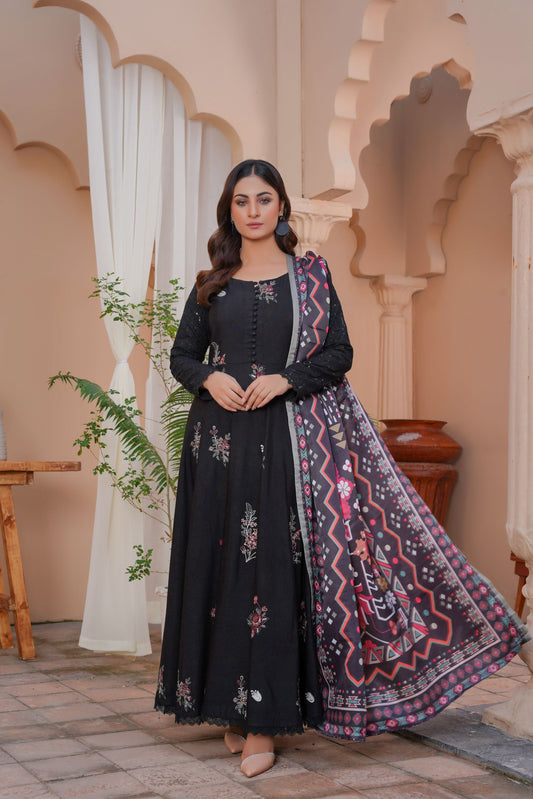 Threads & Weaves Stitched 3 PC - Embroidered Karandi Pret-06