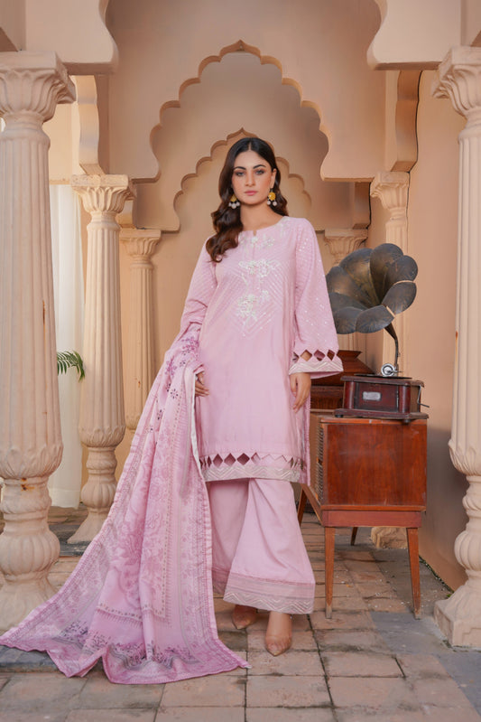 Threads & Weaves Stitched 3 PC - Embroidered Karandi Pret-07