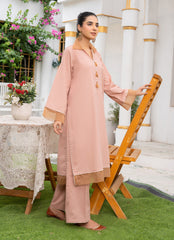 Pastel Weaves - Ahlam By Safa Textile Stitched 2 Piece Summer Solids and Basics Suit-Taupe Blushy