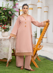 Pastel Weaves - Ahlam By Safa Textile Stitched 2 Piece Summer Solids and Basics Suit-Taupe Blushy