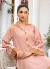 Pastel Weaves - Ahlam By Safa Textile Stitched 2 Piece Summer Solids and Basics Suit-Taupe Blushy
