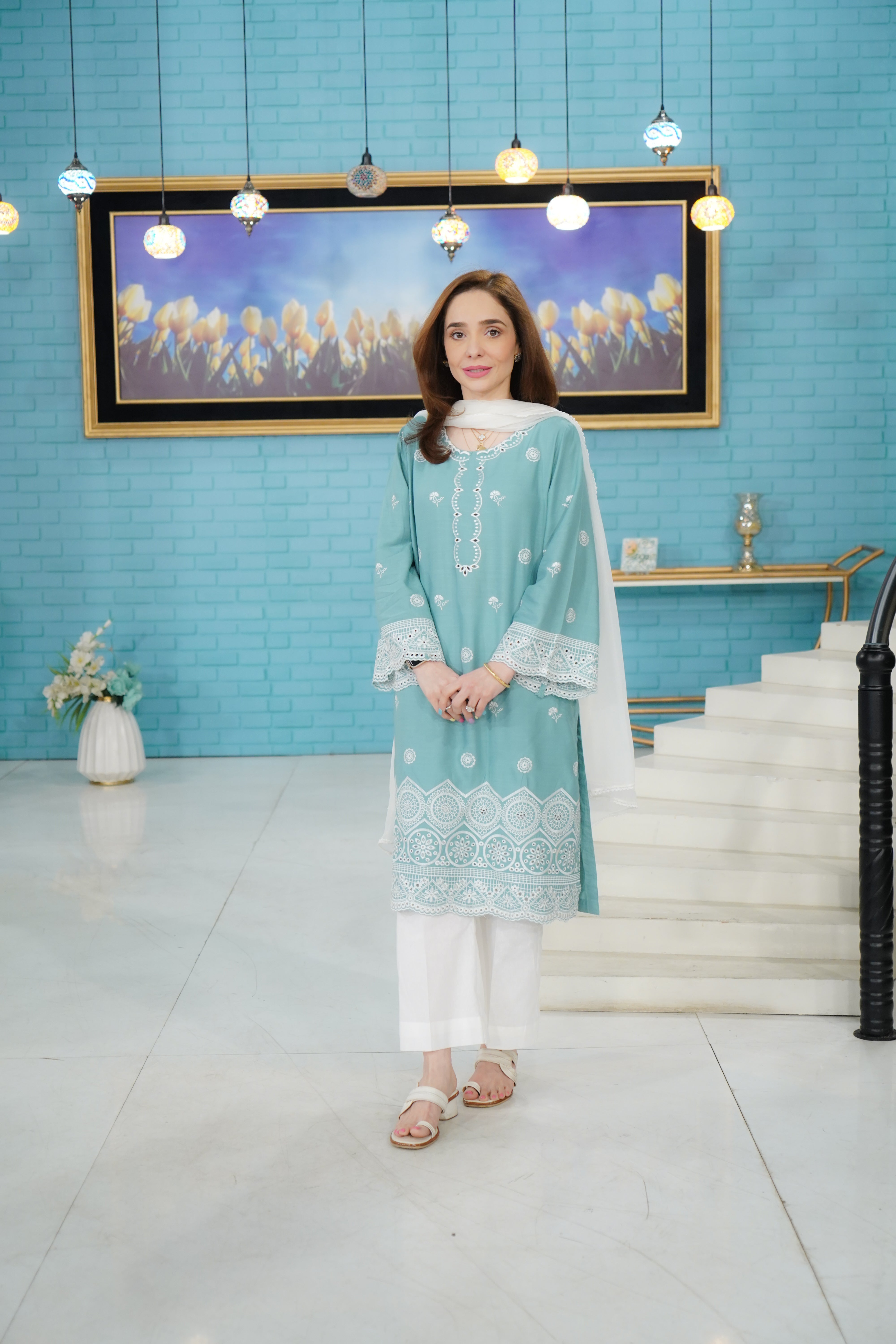 Urban Cut 2 Piece Cotton Dobby Chikankaari Embroidered Suit