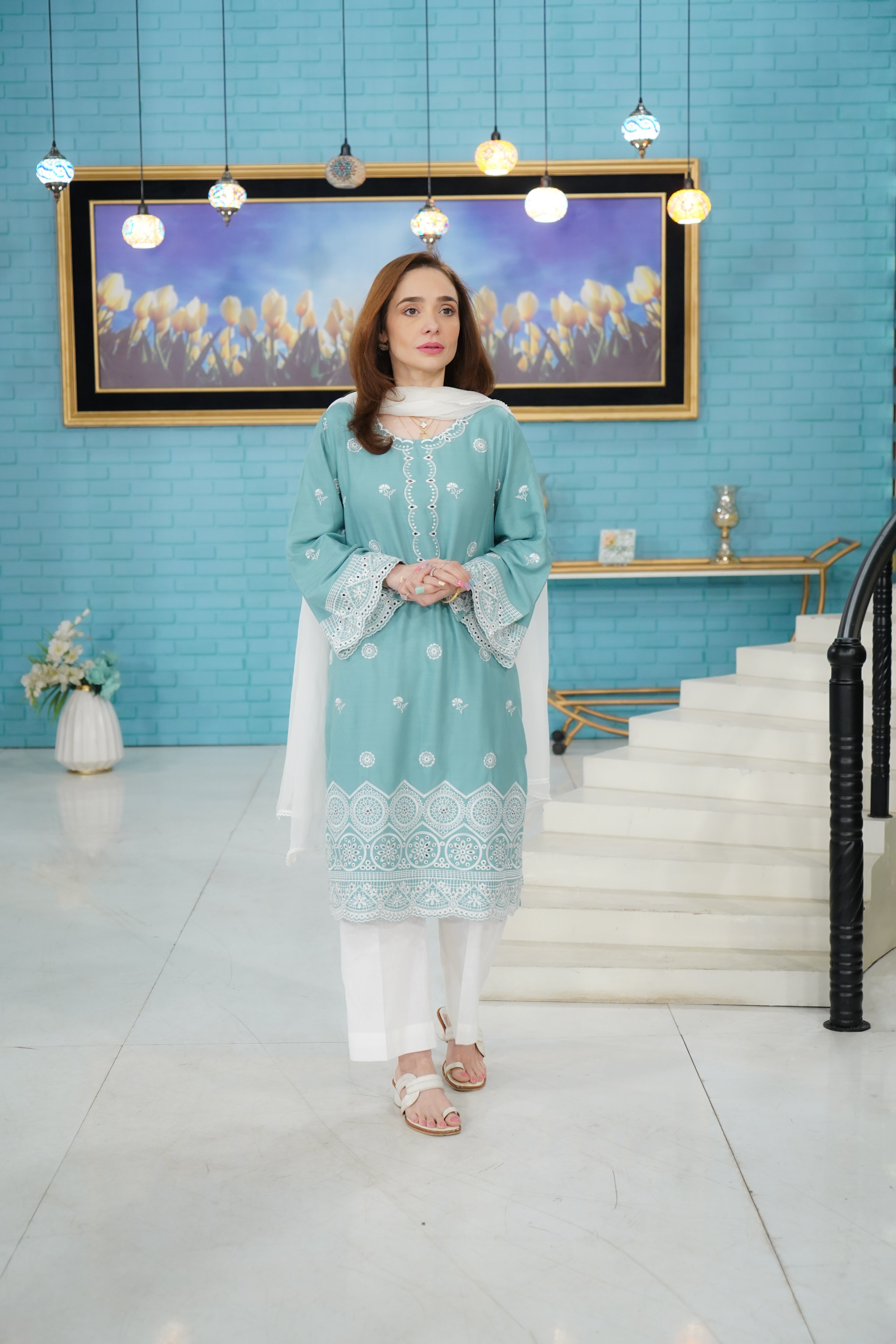 Urban Cut 2 Piece Cotton Dobby Chikankaari Embroidered Suit