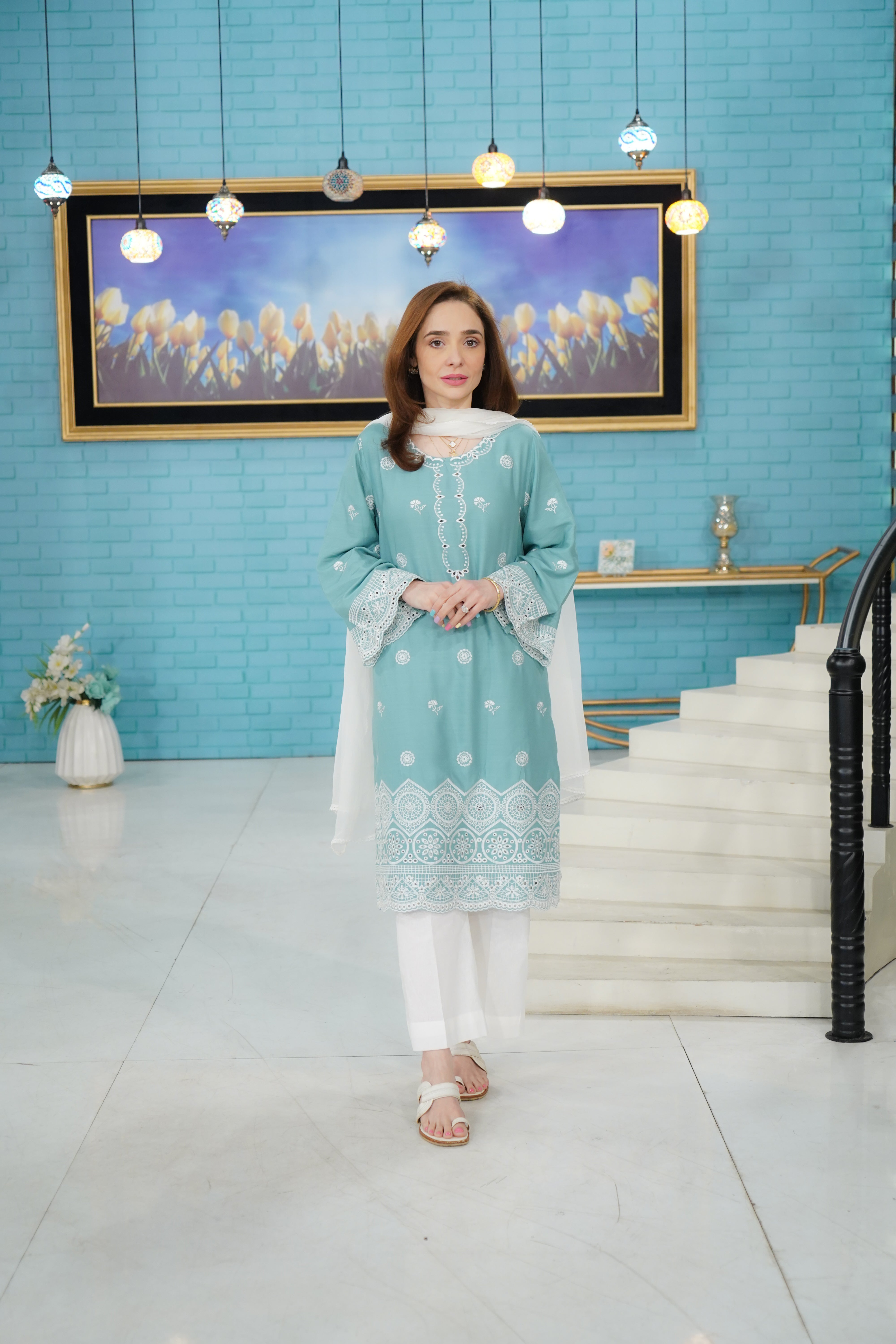 Urban Cut 2 Piece Cotton Dobby Chikankaari Embroidered Suit