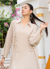 Pastel Weaves - Ahlam By Safa Textile Stitched 2 Piece Summer Solids and Basics Suit-Desert