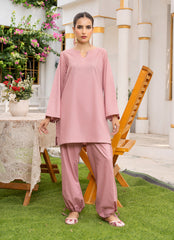 Pastel Weaves - Ahlam By Safa Textile Stitched 2 Piece Summer Solids and Basics Suit-Dusty Rosewood Monologue