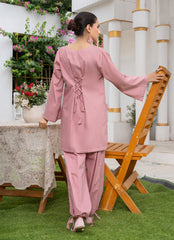 Pastel Weaves - Ahlam By Safa Textile Stitched 2 Piece Summer Solids and Basics Suit-Dusty Rosewood Monologue
