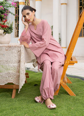 Pastel Weaves - Ahlam By Safa Textile Stitched 2 Piece Summer Solids and Basics Suit-Dusty Rosewood Monologue