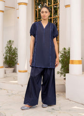 Pastel Weaves - Ahlam By Safa Textile Stitched 2 Piece Summer Solids and Basics Suit-Abyssal