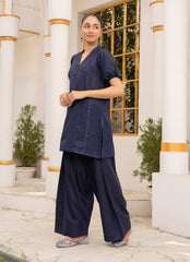 Pastel Weaves - Ahlam By Safa Textile Stitched 2 Piece Summer Solids and Basics Suit-Abyssal
