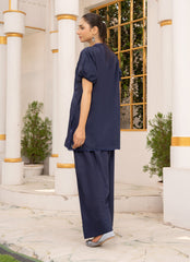 Pastel Weaves - Ahlam By Safa Textile Stitched 2 Piece Summer Solids and Basics Suit-Abyssal