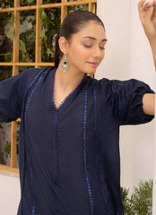 Pastel Weaves - Ahlam By Safa Textile Stitched 2 Piece Summer Solids and Basics Suit-Abyssal