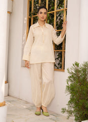 Pastel Weaves - Ahlam By Safa Textile Stitched 2 Piece Summer Solids and Basics Suit-Sandie