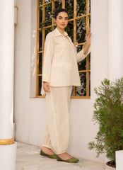 Pastel Weaves - Ahlam By Safa Textile Stitched 2 Piece Summer Solids and Basics Suit-Sandie