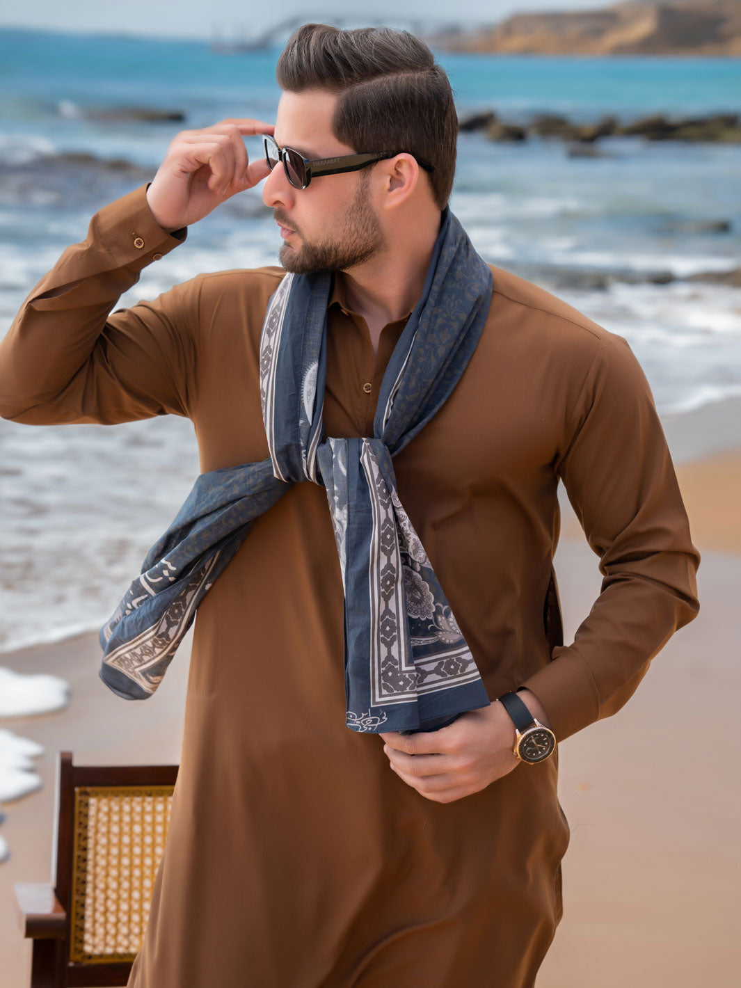 Tng By Md Men Stole Collection-Gehrai Stole (Black - Men)