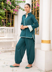 Pastel Weaves - Ahlam By Safa Textile Stitched 2 Piece Summer Solids and Basics Suit-Stripped Pine