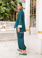 Pastel Weaves - Ahlam By Safa Textile Stitched 2 Piece Summer Solids and Basics Suit-Stripped Pine