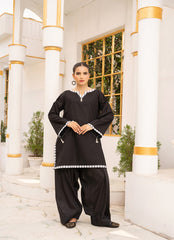 Pastel Weaves - Ahlam By Safa Textile Stitched 2 Piece Summer Solids and Basics Suit-Obsidian Tassel