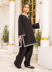 Pastel Weaves - Ahlam By Safa Textile Stitched 2 Piece Summer Solids and Basics Suit-Obsidian Tassel