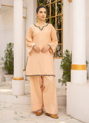 Pastel Weaves - Ahlam By Safa Textile Stitched 2 Piece Summer Solids and Basics Suit-Peachy