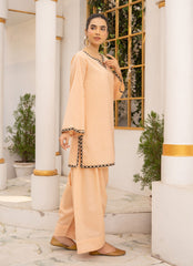 Pastel Weaves - Ahlam By Safa Textile Stitched 2 Piece Summer Solids and Basics Suit-Peachy