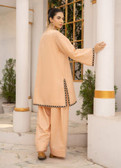 Pastel Weaves - Ahlam By Safa Textile Stitched 2 Piece Summer Solids and Basics Suit-Peachy