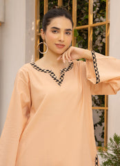 Pastel Weaves - Ahlam By Safa Textile Stitched 2 Piece Summer Solids and Basics Suit-Peachy
