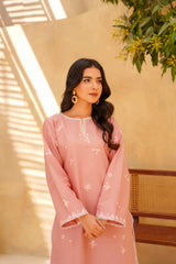 Yashfa Studio Stitched 2 Piece Solids Brazilian Lawn Suit-ROUGE