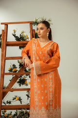 Serene By Zouj Stitched Co Ords Emb Cotton Collection'2025-Rust