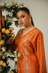 Serene By Zouj Stitched Co Ords Emb Cotton Collection'2025-Rust