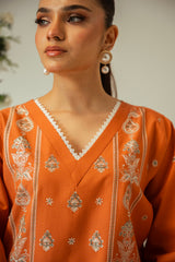 Serene By Zouj Stitched Co Ords Emb Cotton Collection'2025-Rust