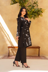 Yashfa Studio Stitched 2 Piece Solids Brazilian Lawn Suit-NOIR