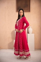 Banno By Manahils Stitched 3 Piece Formals-MS-01-SHOCKING PINK