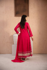 Banno By Manahils Stitched 3 Piece Formals-MS-01-SHOCKING PINK