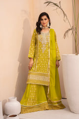 Banno By Manahils Stitched 3 Piece Formals-MS-05-CHARTREUSE