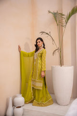 Banno By Manahils Stitched 3 Piece Formals-MS-05-CHARTREUSE