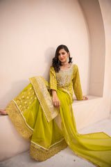 Banno By Manahils Stitched 3 Piece Formals-MS-05-CHARTREUSE