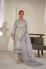 Threads & Weaves Light Sage Grey Embroidered Lawn Ready to Wear 3 Piece Suit-RTWL26107S