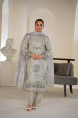Threads & Weaves Light Sage Grey Embroidered Lawn Ready to Wear 3 Piece Suit-RTWL26107S
