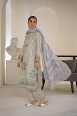 Threads & Weaves Light Sage Grey Embroidered Lawn Ready to Wear 3 Piece Suit-RTWL26107S