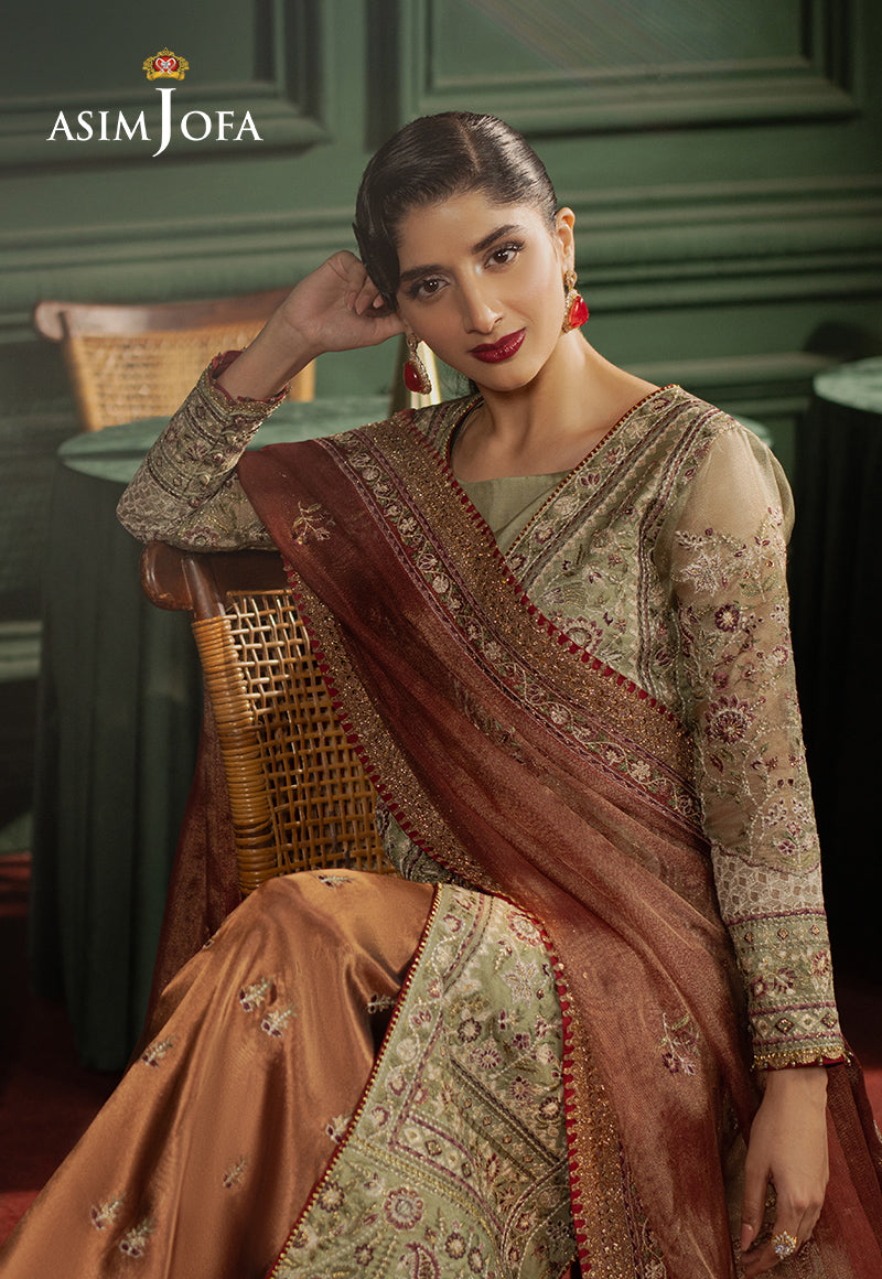 Asim Jofa Premium Festive Ajpf-35 Embroidered Zari Kota Soft Net 3 Pcs