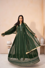 Banno By Manahils Stitched 3 Piece Formals-MAXI-106-BOTTLE GREEN