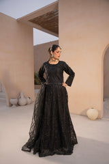 Banno By Manahils Stitched 3 Piece Formals-L-004-BLACK